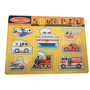 Melissa & Doug Wooden Sound Puzzle - Vehicles, EUC, Complete Set